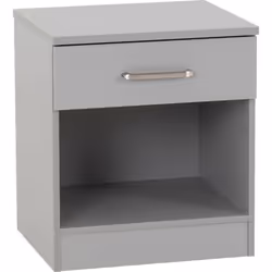 Dakota 1 Drawer Bedside Light Grey Metal Drawer Runners and Handles