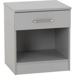 Dakota 1 Drawer Bedside Light Grey Metal Drawer Runners and Handles