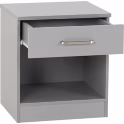 Dakota 1 Drawer Bedside Light Grey Metal Drawer Runners and Handles