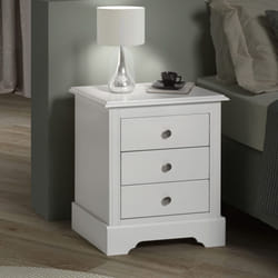 Stratford 3 Drawer Bedside White Pine Runners Shabby chic