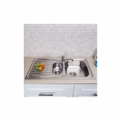 Stainless Steel Kitchen Sink Inset 1.5 Bowl Reversible Drainer + FREE Wastes