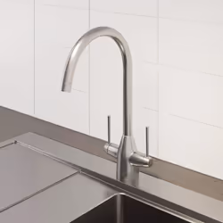 Modern Mono Kitchen Sink Mixer Tap Brushed Nickel Twin Lever Fixed Spout Faucet