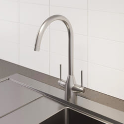 Modern Mono Kitchen Sink Mixer Tap Brushed Nickel Twin Lever Fixed Spout Faucet
