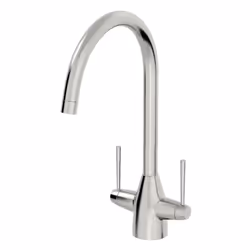 Modern Mono Kitchen Sink Mixer Tap Brushed Nickel Twin Lever Fixed Spout Faucet