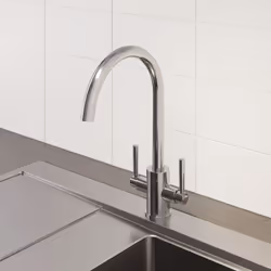 Modern Mono Kitchen Sink Mixer Tap Twin Lever Chrome Curved Swivel Spout Faucet