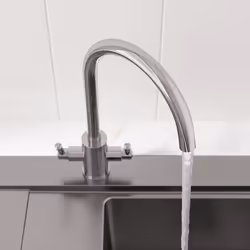Modern Mono Kitchen Sink Mixer Tap Twin Lever Chrome Curved Swivel Spout Faucet