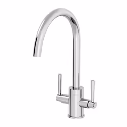 Modern Mono Kitchen Sink Mixer Tap Twin Lever Chrome Curved Swivel Spout Faucet