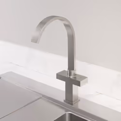 Modern Mono Kitchen Mixer Tap Square Swivel Spout Twin Controls Brushed Finish