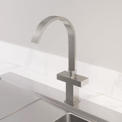 Modern Mono Kitchen Mixer Tap Square Swivel Spout Twin Controls Brushed Finish