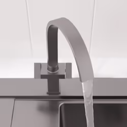 Modern Mono Kitchen Mixer Tap Square Swivel Spout Twin Controls Brushed Finish