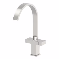 Modern Mono Kitchen Mixer Tap Square Swivel Spout Twin Controls Brushed Finish
