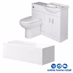 Bathroom Suite Single Ended Bath 1050mm Basin Vanity Unit Toilet Gloss White