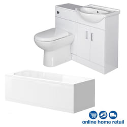 Bathroom Suite Single Ended Bath 1050mm Basin Vanity Unit Toilet Gloss White
