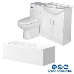 Bathroom Suite Single Ended Bath 1150mm Basin Vanity Unit Toilet Gloss White
