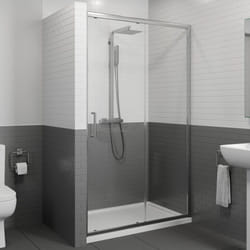 1400 x 900mm Sliding Shower Door Enclosure 8mm Glass Panel Framed Tray & Waste