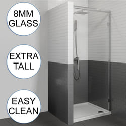 1000x700mm Framed Hinged 8mm Bathroom Shower Door Enclosure Walk-In Tray Waste