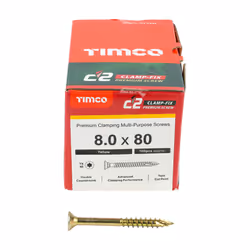 TIMCO C2 Clamp-Fix Multi-Purpose Premium Countersunk Gold Woodscrews - 8.0 x 80