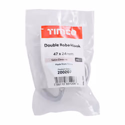 Timco Double Robe Hook Satin Chrome - 47 x 24mm (1 Pack Bag)
