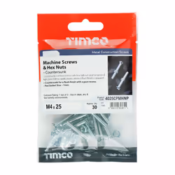 TIMCO Machine Countersunk Screws & Hex Nut Silver - M4 x 25