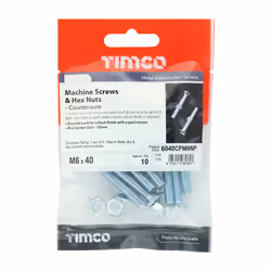 TIMCO Machine Countersunk Screws & Hex Nut Silver - M6 x 40