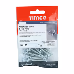 TIMCO Machine Pan Head Screws & Hex Nut Silver - M4 x 30