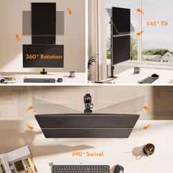 Vertical Double Monitor Stand for 13-32" Screens, Twin Monitor Mount with Clamp, Height Adjustable, Easy Assemble Stand with Full Tilt, Rotation &