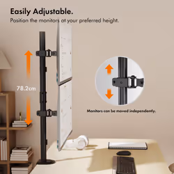 Vertical Double Monitor Stand for 13-32" Screens, Twin Monitor Mount with Clamp, Height Adjustable, Easy Assemble Stand with Full Tilt, Rotation & - Additional view 5