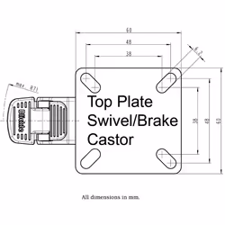 50mm 2" stainless steel castor grey rubber, swivel with brake, 40kg