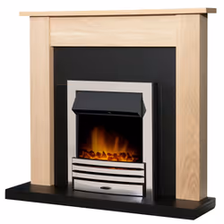 Adam Southwold Fireplace in Oak & Black with Eclipse Electric Fire in Chrome, 43 Inch