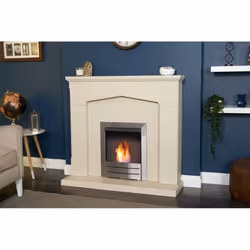 Adam Cotswold Fireplace Suite in Stone Effect with Colorado Bio Ethanol Fire Brushed Steel, 48 Inch