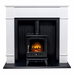 Adam Oxford Stove Suite in Pure White with Aviemore Electric Stove in Black, 48 Inch