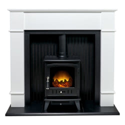 Adam Oxford Stove Suite in Pure White with Aviemore Electric Stove in Black, 48 Inch