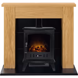 Adam Chester Stove Suite in Oak with Aviemore Electric Stove in Black,