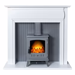 Adam Florence Stove Suite in Pure White with Aviemore Electric Stove in Grey Enamel, 48 Inch