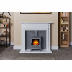 Adam Florence Stove Suite in Pure White with Aviemore Electric Stove in Grey Enamel, 48 Inch