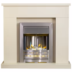 Adam Lomond Fireplace Suite in Stone Effect with Helios Electric Fire in Brushed Steel, 39 Inch