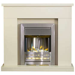 Adam Lomond Fireplace Suite in Stone Effect with Helios Electric Fire in Brushed Steel, 39 Inch