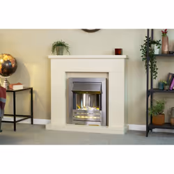 Adam Lomond Fireplace Suite in Stone Effect with Helios Electric Fire in Brushed Steel, 39 Inch