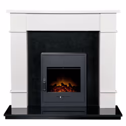 Adam Linton Fireplace with Downlights in Pure White & Granite with Oslo Electric Fire, 48 Inch