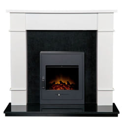 Adam Linton Fireplace with Downlights in Pure White & Granite with Oslo Electric Fire, 48 Inch