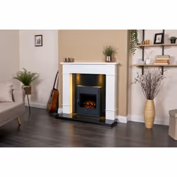 Adam Linton Fireplace with Downlights in Pure White & Granite with Oslo Electric Fire, 48 Inch
