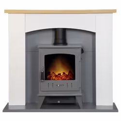 Adam Huxley in Pure White & Grey with Aviemore Electric Stove in Grey Enamel, 39 Inch