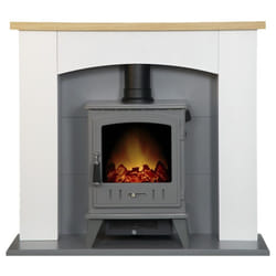 Adam Huxley in Pure White & Grey with Aviemore Electric Stove in Grey Enamel, 39 Inch
