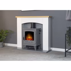 Adam Huxley in Pure White & Grey with Aviemore Electric Stove in Grey Enamel, 39 Inch