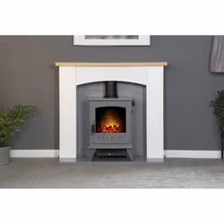 Adam Huxley in Pure White & Grey with Aviemore Electric Stove in Grey Enamel, 39 Inch