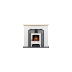Adam Huxley in Pure White & Grey with Aviemore Electric Stove in White Enamel, 39 Inch