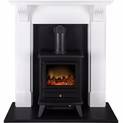 Adam Harrogate Surround in Pure White with Hudson Electric Stove, 39 Inch
