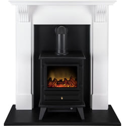 Adam Harrogate Surround in Pure White with Hudson Electric Stove, 39 Inch