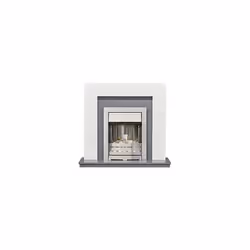 Adam Dakota Fireplace in Pure White & Grey with Helios Electric Fire in Brushed Steel, 39 Inch