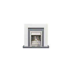 Adam Dakota Fireplace in Pure White & Grey with Helios Electric Fire in Brushed Steel, 39 Inch